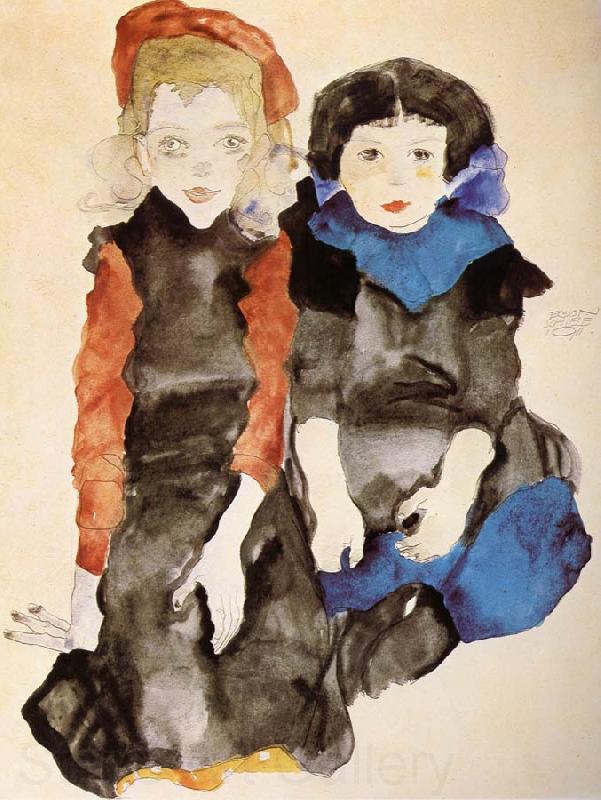 Egon Schiele Two Little Girls